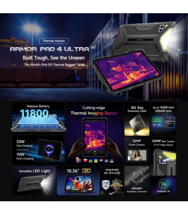 Ulefone ARMOR PAD 4 ULTRA Thermal 5G 16GB RAM 256GB ROM Таблет с IP68 защита